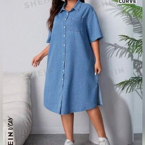 Women’s Plus Size Denim Shirt Dress With Side Slits